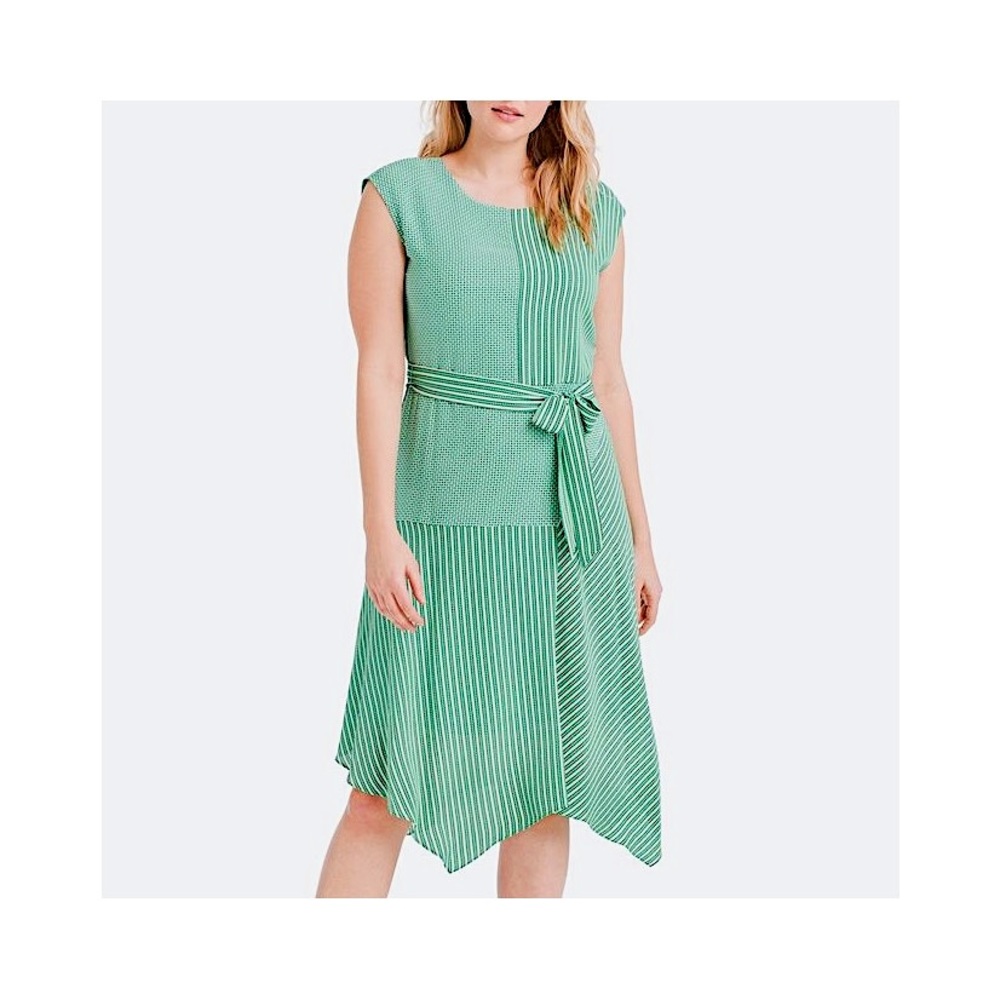 Vince Camuto | 💚 NWOT Green & White Mixed-Print Asymmetrical Hem Dress